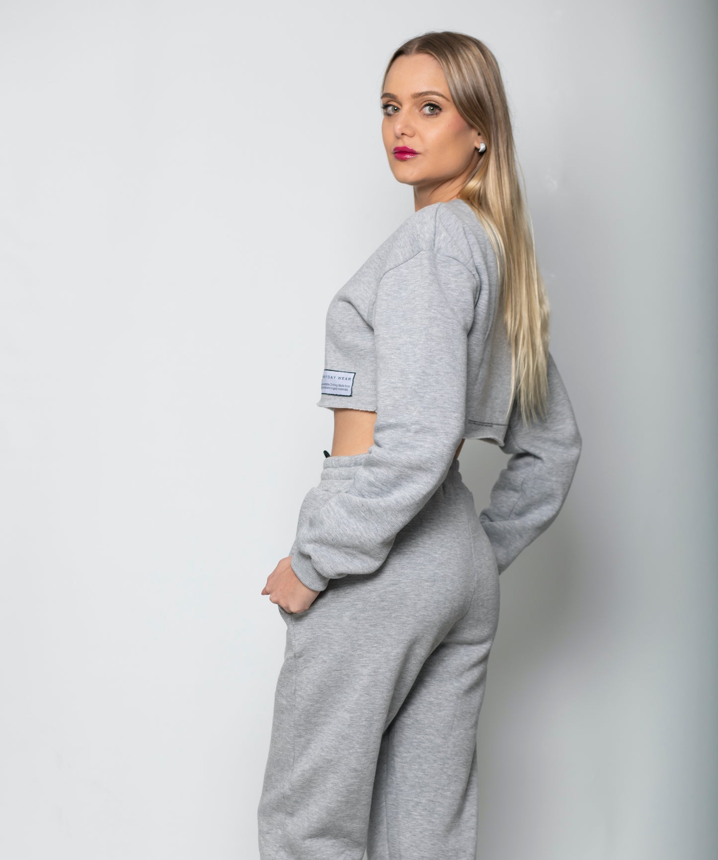 BAMBOO COTTON CROPPED SWEATSHIRT - GREY
