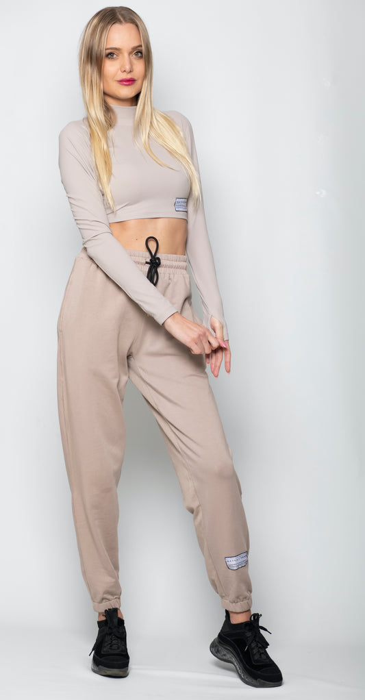 CROPPED MOCK NECK TOP - BEIGE